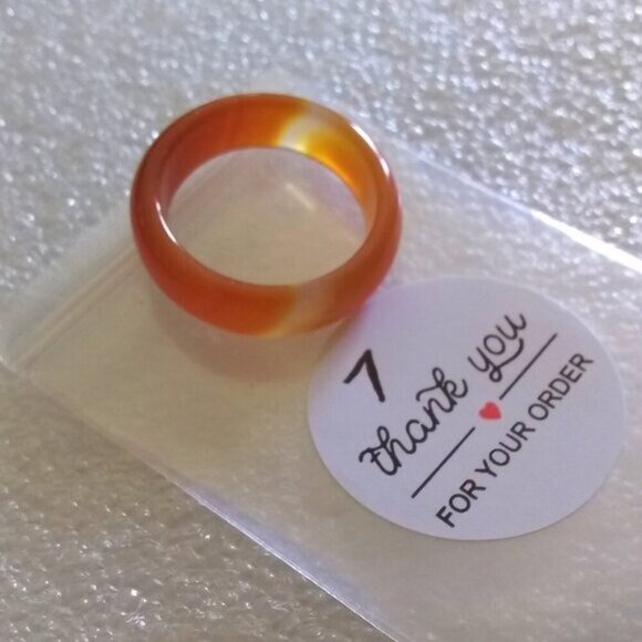 Tangerine & Orange! Banded Agate Stone Band Sz 7 ~ Friendship Ring ~ Stack Rings - Picture 9 of 10